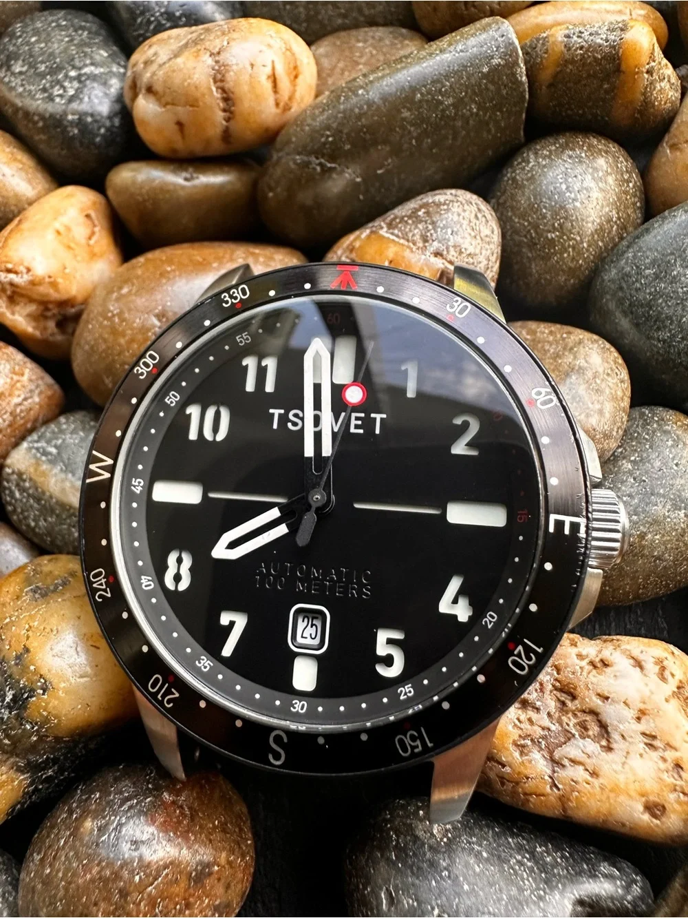 Tsovet Black Dial Diver Watch with Compass Bezel automatic Miyota 8215